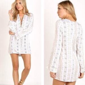 FAITHFULL THE BRAND Roman Oasis Dress lace-up long sleeve 3145